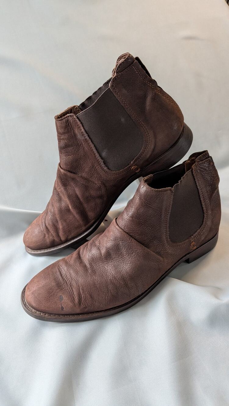 Zara Men Leather Chelsea Boots Distressed Brown Ankle Booties Grunge Sz 42 EU